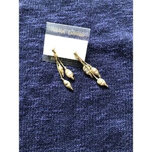 Interpur Gold Color Three Chain Dangle Earrings Faux Gray Pearl‎ Beads